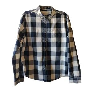 Aeropostale Button Down‎ Shirt Men's Size M Blue Navy White Plaid Long Sleeve